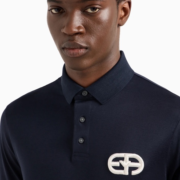 Emporio Armani Lyocell-Blend Jersey Polo Shirt with ASV Logo Raised Embroidery - Picture 5 of 9